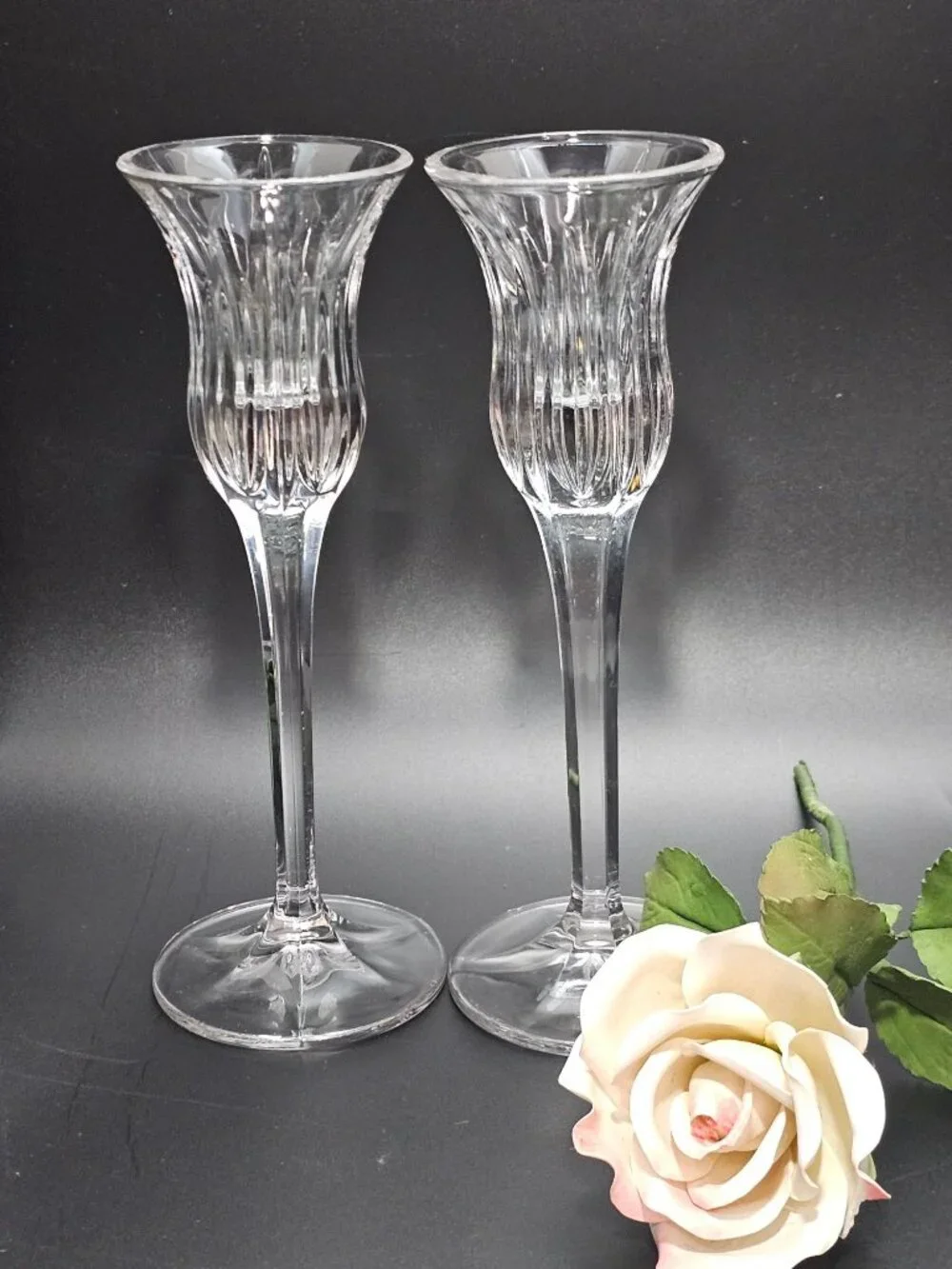 2 Mikasa Icicles Crystal Candlestick Holders Vintage Glass Taper Candle Holder